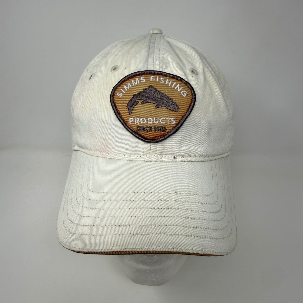 Simms‎ Fishing Products Off White Stretch Fit Trout Patch Baseball Hat Cap L/XL